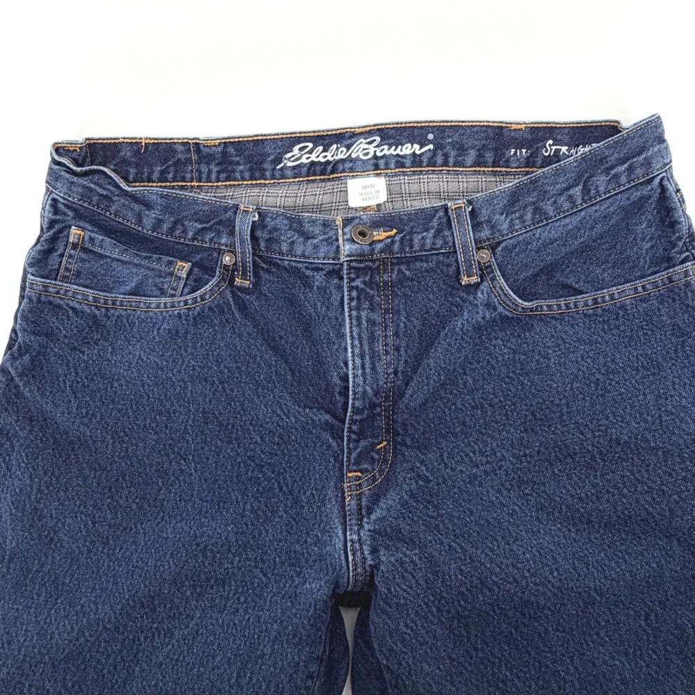 Eddie Bauer Straight Fit Jeans Mens 36x32 Dark Wash Blue Flannel Lined